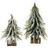 Flair Künstlicher Christbaum mit Kunstschnee, Auf Sockel, 2er Set Mini ghiacciato e innevato su Base in Legno, Piccolo, Decorazione da Tavolo, Artificiale, Albero di Natale, Verde/Bianco, 24x13x13 cm