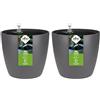 Elho All-in-1 Brussel Round 18 + Swi 17 - Vaso per Piante da Interno - 100% plastica riciclata - Ø 18 cm - Nero/Anthracite (Confezione da 2)