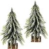 Flair Flower - Mini Albero di Natale Artificiale su Base in Legno, Effetto Neve, Neve, Albero di Natale, Decorazione Natalizia, Set da 2 Pezzi, Verde/Bianco, 15 x 15 x 25 cm