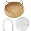 SMELEYOU Letto a ciambella per gatti da interni, 2 in 1, cuccia per gatti in tessuto con morbido cuscino antigraffio, accogliente cestino rotondo in vimini per gatti L