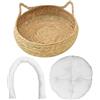 SMELEYOU Letto a ciambella per gatti in vimini per gatti da interno, 43,2 x 15,2 cm, 2 in 1, cestino per gatti intrecciato con morbido cuscino antigraffio, comodo cestino rotondo in vimini per gatti L