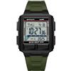Gosasa Orologio da polso classico con quadrante quadrato, unisex, digitale, multifunzione, per esterni, casual, conto alla rovescia fino a 50 m, impermeabile, con luce a LED, 1541-Verde militare,