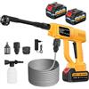 LTPAG Idropulitrice a batteria, 120 bar, pistola ad alta pressione, 21 V | Idropulitrice portatile con 2 batterie e ugello 6 in 1, pistola a pressione portatile a batteria, per auto, prato, terrazza