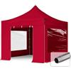 TOOLPORT 3x3m Gazebo Pieghevole con Laterali (finestre panoramiche), Premium Acciaio, Rosso
