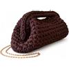 DUST/ROSE Borsa Clutch all'Uncinetto in Lycra Marrone, 26x16x15 cm, Fatta a Mano in Italia, con Catena Dorata Removibile da 1 Metro