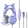 Merkloos Cuffie stereo a forma di orecchie di gatto, con microfono antirumore, cuffie gaming over-ear cablate, con orecchie a forma di gatto removibili, per PC
