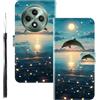 WUACYEAMING Custodia Compatibile con OPPO RENO 12F,con Slot Carte PU Pelle Portafoglio Libro Case Antiurto Bumper Motivo Magnetica Flip Protettiva Resistente delfino