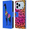 Head Case Designs Custodia a portafoglio in pelle con motivo giraffa colorata e sagome di animali, compatibile con Apple iPhone 17 Pro