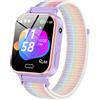 PTHTECHUS Smartwatch, Smart Watch Telefono Ragazza e Ragazzi, Viola | Fiabe Audiolibri Giochi di Puzzle Lettore Musicale Torcia SOS Contapassi Sveglia, Regalo di Compleanno per Bambini