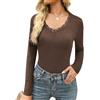 Crewhpo Maglietta Donna a Maniche Lunghe Scollo a V Pizzo Slim Fit | Mano Morbida, Pizzo sullo Scollo a V, Linea Slim, Maniche Lunghe, Look Casual Elegante, Jeans Ufficio Tempo Libero