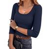 Aottori Maglietta Donna Manica 3/4 Scollo Quadrato Costine Slim Fit | Maglia Elegante, Basic Top, Sottogiacca, Aderente Elasticizzato, Sexy Casual, Tinta Unita, Estiva Autunno