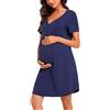 Jahetuul Camicia da Notte Parto Ospedale Estiva Cotone Scollo a V Vestaglia Allattamento con Bottoni Camicia Premaman Maniche Corte Raglan Adatto Casa