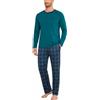 Uniexcosm Pigiama Uomo Lungo in Cotone con Pantaloni a Quadri | 95% o 65% cotone, collo serafino con 3 bottoni, taschino, maniche lunghe, pantaloni scozzesi, vita elastica e tasche