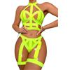 Aranmei Set di Lingerie Sexy da Donna, 4 Pezzi, con Scollo all'Americana, Reggiseno e Slip con Polsini per Le Cosce