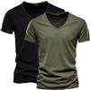 krxodiuoiy 2Pc T Shirt da uomo in cotone, maglietta da uomo con scollo a V, taglie forti, a maniche corte, tinta unita, leggera, casual, traspirante, maglietta estiva sottile