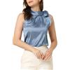 Allegra K Donna Top Elegante in Raso Senza Maniche con Papillon e Collo Solido Blusa Senza Maniche