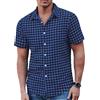 COOFANDY Camicia da uomo a quadretti, a maniche corte, per il tempo libero, vestibilità normale, casual