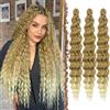 FESHFEN Ocean Wave Crochet Hair extension - 3 Pezzi Estensioni Capelli per Treccine a Onde Biondo Ombre Sintetici Ondulati Braiding Trecce Boho Posticci Extensions per Donne, 55 cm