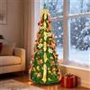 UISEBRT Pop-Up - Albero di Natale artificiale con illuminazione, nastro, pieghevole, con 8 modalità di illuminazione, IP44, impermeabile, per interni ed esterni, 150 cm con 100 LED, colore: rosso/oro