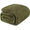 Exclusivo Mezcla Coperta in Pile Grande e Morbido per Letto, Verde Oliva | 170x230 cm, Traspirante e Leggero, Motivo Jacquard a Onde, Tessuto Soffice, Accogliente, Elegante per Arredamento Casa