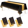 CAZSYSDD Confezione da 6 tovaglie in plastica usa e getta 137 x 274 cm e runner da tavola in raso, tovaglie per feste, coriandoli a pois dorati, per compleanni (Black Gold+Gold TR, 3Pack)