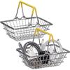 OCEANO Set 2 Mini Cestini Spesa in Metallo con Manici Cestello Portaoggetti Multiuso Organizer da Scrivania Porta Trucchi Cestino Snack Svuotatasche Organizzatore Portaminuteria 15x10x5.5cm (Giallo)