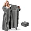Bocguy Coperta con Maniche 154x177 cm, Coperta Divano, Grigio scuro | Flanella Coperta Morbida e Calda, Warm Fleece Blanket, per Gli Amanti Del Divano per Donne, Uomini, Adulti