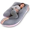 Avmvnvc Cuscino per Gravidanza - Cuscino Gravidanza e Allattamento Forma di J per Dormire - Cuscino per Allattamento e Gravidanza - con Federa in Velluto Sfoderabile e Lavabile - Rosa & Grigio