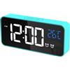CHEREEKI Sveglia Digitale, Orologio Digitale LED Orologio Digitale Sveglia con Temperatura/Snooze/ 2 Allarme/12/24 Ore/Porta di Ricarica USB/16 Musiche, Blu