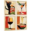 Nacnic Set Di 4 Stampe Cucina Vintage Retrò Quadri Gatto Sardine Martini Vino E Pasta Arredo Sala Da Pranzo Bar A4 Senza Cornice