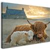 Alptiny Quadro da parete con cornice 30 x 40 cm - La mucca su tela per soggiorno, camera da letto, cucina, ufficio, immagini moderne con ganci, chiodi e fissaggio in velcro magico - Elegante