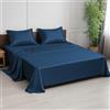 LINENWALAS Set di lenzuola in bambù di alta qualità, 4 pezzi, 100% biologiche, morbide, traspiranti, con lenzuolo con angoli, lenzuolo piano e federa (matrimoniale, blu navy)