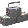 Zocipro 3 Pezzi 23L Scatole Portaoggetti con Coperchio, 40 x 27 x 21 cm, Contenitori per Armadio in Tessuto in Lino con Telaio in Acciaio e Coperchio Trasparente, Grigio