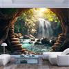JIAOQSS 3D Carta Da Parati Disegnata dimensioni HD ecologica Fotomurale della Divano casa adesivi murali divano hotel a tema corridoio di lusso dipinto Montagne Cascata Grotta Tramonto Natura Paesaggio