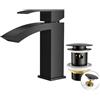FORIOUS Rubinetto Lavabo Nero, Miscelatore a Cascata Monocomando | Beccuccio da 100 MM, con Scarico Pop-up, Bocca a Griglia, Risparmio Idrico