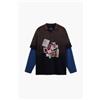 Desigual, Maglietta doppia manica patch Botter, Cotone, Nero, L