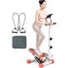 Generic Stepper per esercizi, stepper idraulico con manubrio e monitor LCD | Macchina compatta a gradini con supporto per telefono, bande di resistenza per allenamento completo del corpo