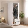Dmora - Guardaroba Velino, Mobile appendiabiti per camera da letto, Armadio a 2 ante battenti e 2 cassetti, 100x52h215 cm, Bianco