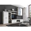 Dmora Parete attrezzata da soggiorno, Mobile porta TV, scaffali e vetrinetta, Salotto moderno completo, Made in Italy, cm 293x50h144, colore Bianco e Cemento