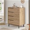 Dmora Cassettiera Tondra 75x45x95h cm Marrone Rovere 4 Cassetti Apertura Scorrevole, Chiusura Scorrevole
