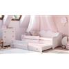 Dmora Singolo per Bambini, Divano Letto con Secondo Estraibile, Lettino con Decorazione con Protezione anticaduta, cm 164x88h70, Colore Bianco e Rosa, Legno