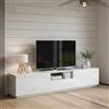 Dmora - Mobile porta TV Paul, Credenza bassa da soggiorno, Base porta televisione, 100% Made in Italy, cm 220x43h46, Bianco lucido, con luce LED