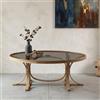 Dmora Tavolino da Salotto Novero 112x78x47h cm Marrone Rovere Piano in Vetro Temperato Forma Ovale, Materiale Struttura in Vetro
