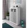Dmora Credenza alta moderna di design a 2 ante e scaffali, Buffet da cucina, Madia con scaffali e ripiani, cm 105x42h143, colore Bianco e Cemento