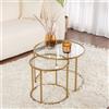 Dmora Tavolino da Salotto Orlara 60x60x43h cm Oro Modulabile Forma Rotondo, Materiale Piano in Vetro