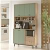 Dmora Credenza Velios 120x36x205h cm Verde 2 Cassetti 4 Ripiani, Madia Apertura Battente, Scorrevole