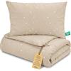 Totsy Baby Piumino lettino senza federa cotone Set coperta cuscino culla | 60x100 cm piumone trapunta per neonato bambino imbottitura leggera traspirante caldo Oeko Tex Beige con stelle bianche
