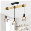 LVWIT Lampadari a Sospensione Nero, Lampadari Cucina Rustici E14, Lampadario Cameretta con 3 Luci, Base di Legno, Lampadario Pendente per Bar, Sala da Pranzo, Soggiorno (Senza Lampadina)