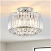 ANWIO Plafoniera Cristallo E27, Lampadari Cucina Argento con 1 Luce, Plafoniera Camera da Letto Moderno, Lampadario Cristallo Sala da Pranzo con Paralume in Vetro, 26.5 CM (Senza Lampadine) Kitchen