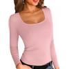 Aottori Maglia Donna Manica Lunga Scollo Quadrato Costine | Maglietta Elegante, Slim Fit, Sottogiacca, Aderente Elasticizzato, Basic Tops, Cotone Sexy, Tinta Unita